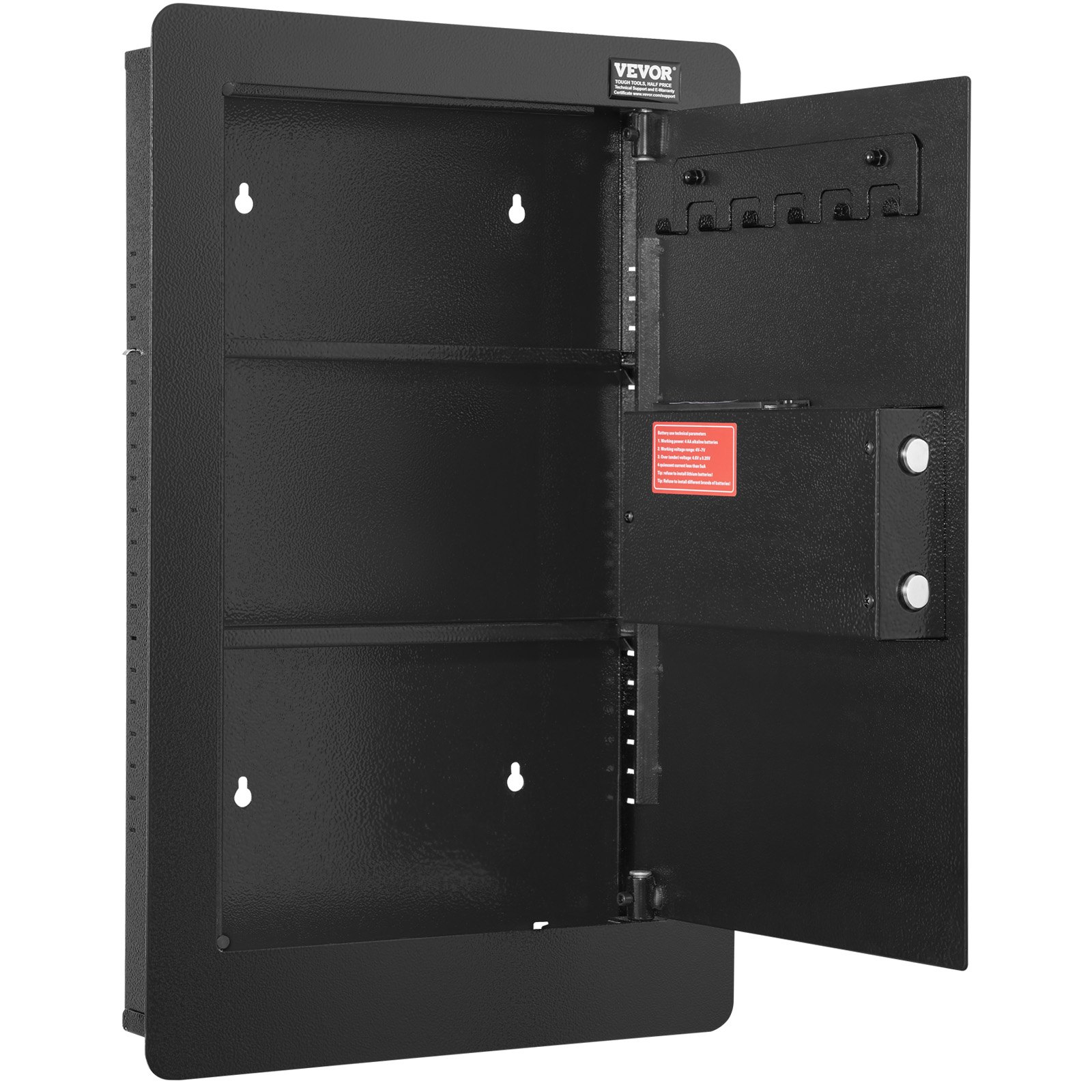 VEVOR 25.59" Tall Wall Safe, 3-Tier Hidden Wall Safe with Keypad, 3 Removable Shelves & 6 Key Holders, Q235 Cold-Rolled Steel In Wall Safe with LED Light & Vibration Alarm for Money, Jewelry, Passport