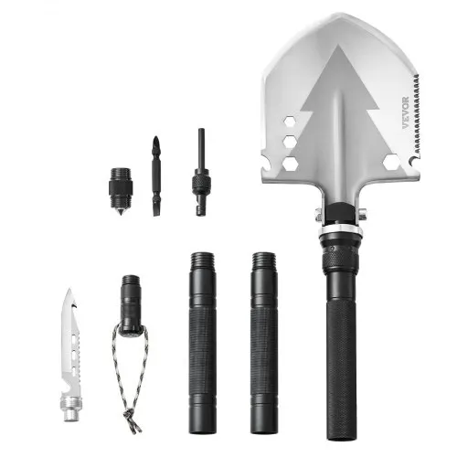 VEVOR Survival Shovel, 11 in 1 Camping Shovel Folding Multitool, Military Grade Portable Compact Tactical Shovel, Multifunction for Off-Roading, Camping, Hiking, Outdoor, Survivalist and Emergency