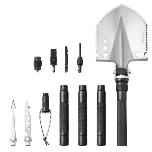 VEVOR Survival Shovel, 13 in 1 Camping Shovel Folding Multitool, Military Grade Portable Compact Tactical Shovel, Multifunction for Off-Roading, Camping, Hiking, Outdoor, Survivalist and Emergency