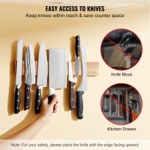 Suport magnetic pentru cuțite VEVOR cu magnet puternic îmbunătățit, 16 inchi, fără găurire, organizator de benzi de cuțite pentru perete, depozitare multifuncțională pentru cuțite din lemn de salcâm, bară de cuțite pentru cuțite de bucătărie, ustensile, unelte