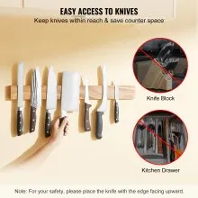 VEVOR Soporte magnético para cuchillos con imán fuerte mejorado, organizador de tiras de cuchillos sin perforación de 24 pulgadas para pared, almacenamiento multifuncional, estante para cuchillos de madera de acacia, barra para cuchillos de cocina, utensilios, herramientas