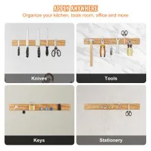 VEVOR Soporte magnético para cuchillos con imán fuerte mejorado, organizador de tiras de cuchillos sin perforación de 24 pulgadas para pared, almacenamiento multifuncional, estante para cuchillos de madera de acacia, barra para cuchillos de cocina, utensilios, herramientas