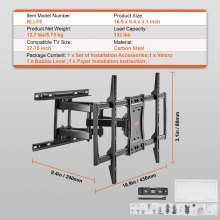 VEVOR Full Motion TV Mount Fits for Most 37-75 inch TVs, Swivel Tilt Horizontal Adjustment TV Wall Mount Bracket with 4 Articulating Arms, Max VESA 600x400mm, Holds up to 132 lbs