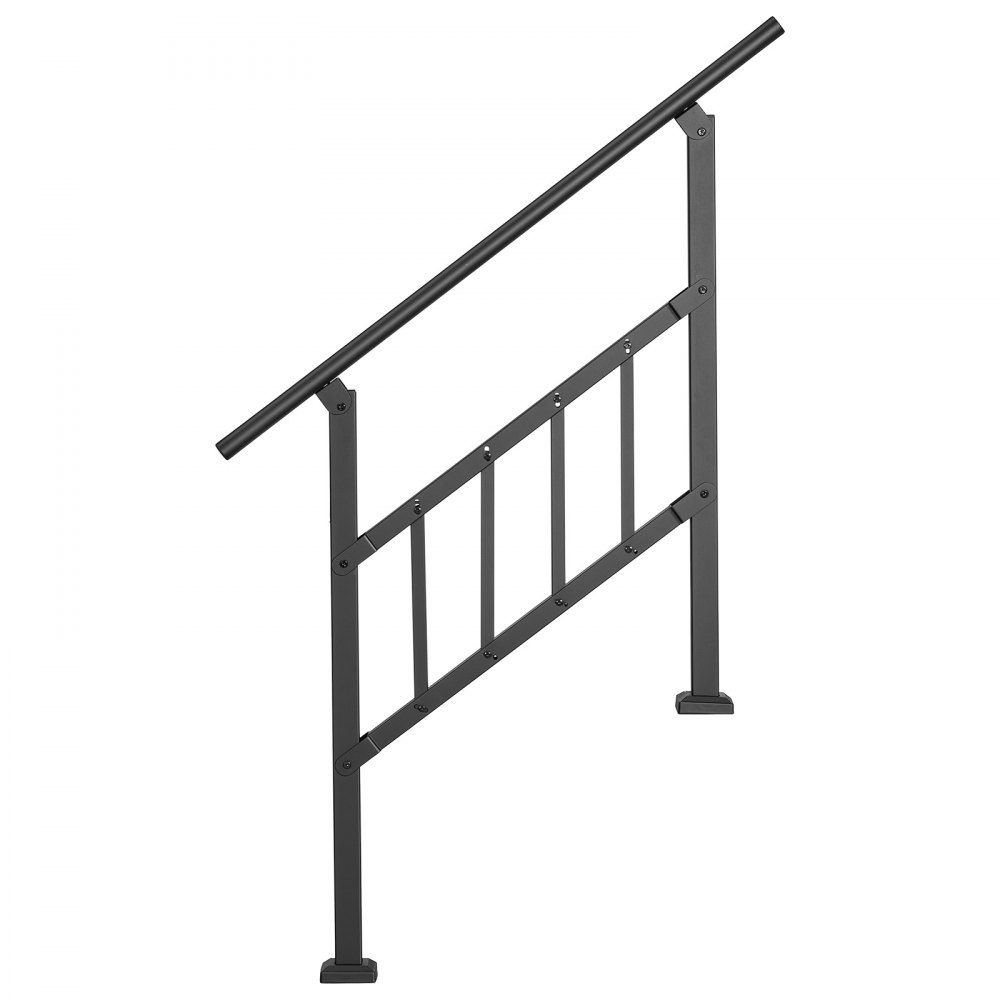 VEVOR Handrails for Outdoor Steps, 2-3 Step Stair Hand Rail Kit, Black, Flat Tube Stair Rails with Crossbar, for Seniors, Concrete Steps, Porch & Deck, Galvanized Steel Railings w/ Installation Kit
