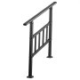 VEVOR Handrails for Outdoor Steps, 2-3 Step Stair Hand Rail Kit, Black, Flat Tube Stair Rails with Crossbar, for Seniors, Concrete Steps, Porch & Deck, Galvanized Steel Railings w/ Installation Kit