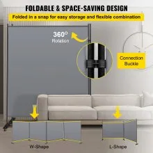VEVOR Office Partition 142\" W x 14\" D x 72\" H Room Divider Wall 2-Panel Office Divider Folding Portable Office Walls Dividers with Non-See-Through Fabric Room Partition Gray for Room Office Restaur