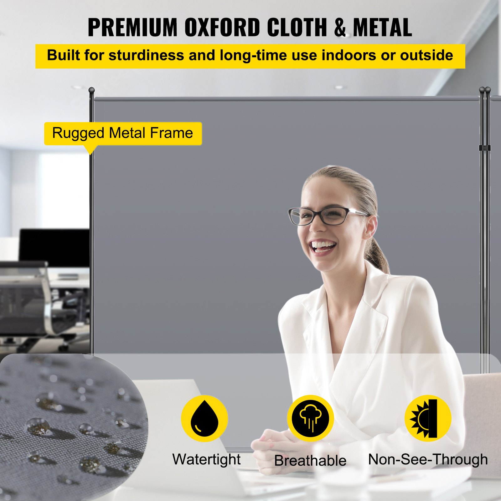 VEVOR Office Partition 142\" W x 14\" D x 72\" H Room Divider Wall 2-Panel Office Divider Folding Portable Office Walls Dividers with Non-See-Through Fabric Room Partition Gray for Room Office Restaur