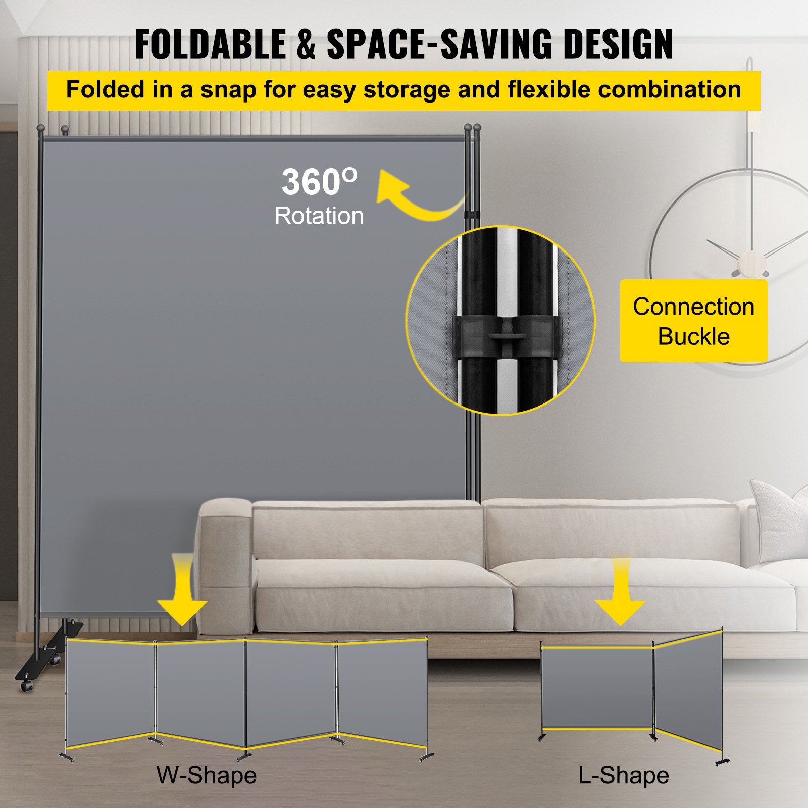 VEVOR Office Partition 142\" W x 14\" D x 72\" H Room Divider Wall 2-Panel Office Divider Folding Portable Office Walls Dividers with Non-See-Through Fabric Room Partition Gray for Room Office Restaur