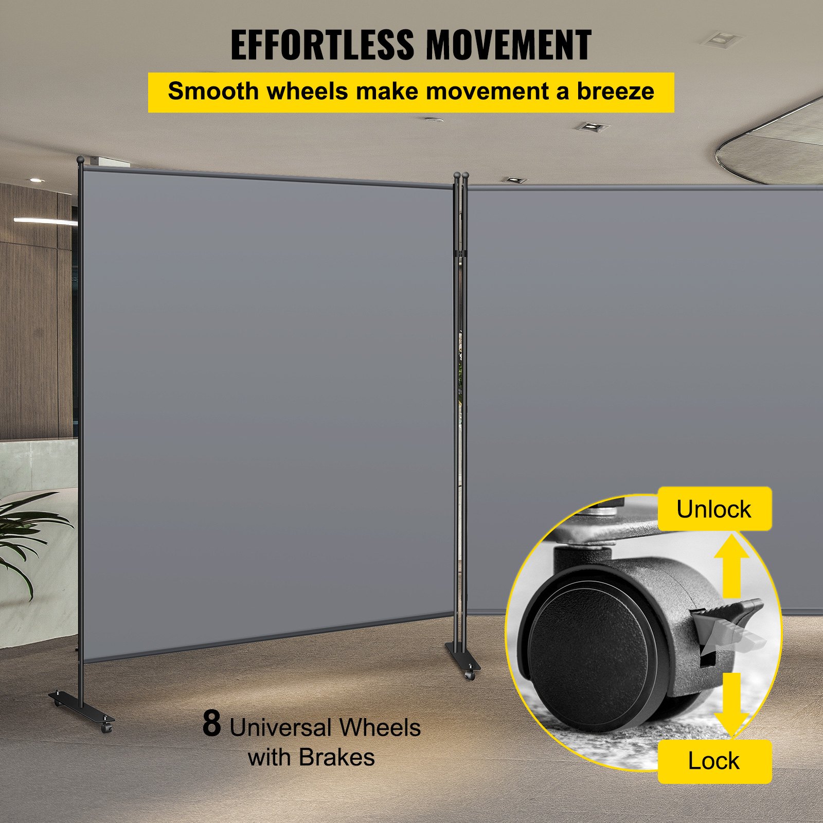 VEVOR Office Partition 142\" W x 14\" D x 72\" H Room Divider Wall 2-Panel Office Divider Folding Portable Office Walls Dividers with Non-See-Through Fabric Room Partition Gray for Room Office Restaur