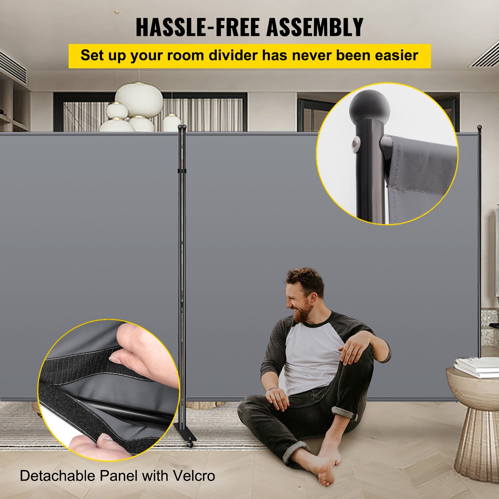 VEVOR Office Partition 142\" W x 14\" D x 72\" H Room Divider Wall 2-Panel Office Divider Folding Portable Office Walls Dividers with Non-See-Through Fabric Room Partition Gray for Room Office Restaur