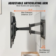 VEVOR Full Motion TV Mount Fits for Most 37-90 inch TVs, Swivel Tilt Horizontal Adjustment TV Wall Mount Bracket with 4 Articulating Arms, Max VESA 600x400mm, Holds up to 165 lbs