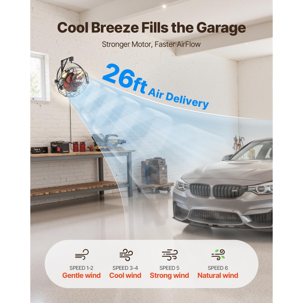 VEVOR Wall Mounted Fan with Lights, 21 inch Wall Mount Fan with Remote, 6 Speeds Plug in Wall Fan, Timer, 360°Adjustable Tilt for Bedroom,Garage,Workshop (Compatible 4 E26 Bulb Sockets,No Bulb)