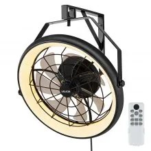 22 Inch Wall Mounted Fan with Light Remote 6 Speed for Patio Workshop