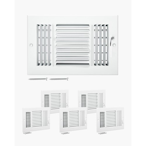 Floor Registers 3-Way 6 x 10 Inch Iron Floor Vents for HVAC Grilles 6-Pack White