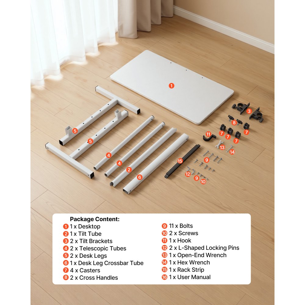 VEVOR Standing Desk, Adjustable Height Mobile Stand Up Desk 360° Tilting Desktop, 32 x 16 in Small Computer Sit Stand Rolling Workstation w/ Hook, Lockable Casters, 55.1 lbs Capacity for Home Office