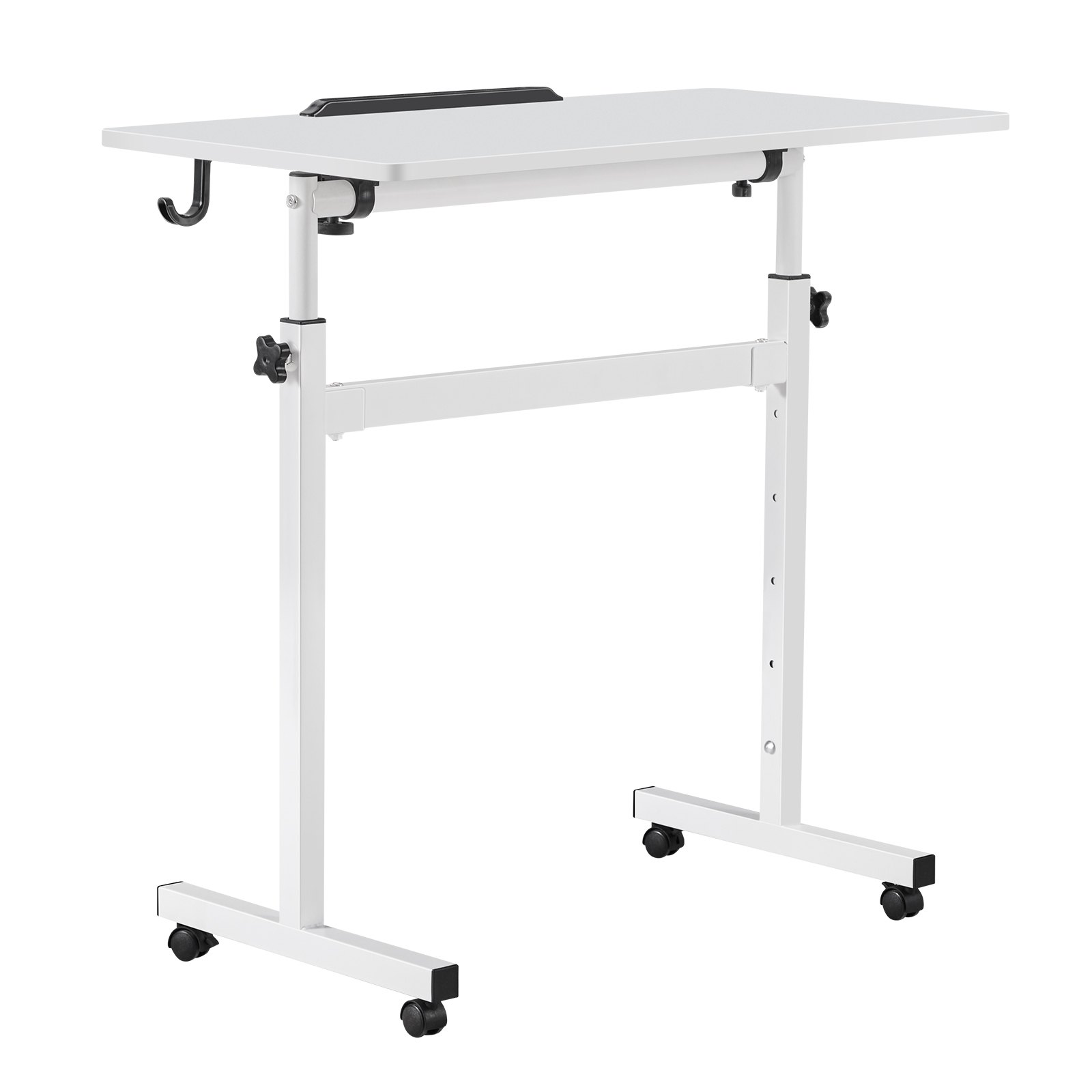 VEVOR Standing Desk, Adjustable Height Mobile Stand Up Desk 360° Tilting Desktop, 32 x 16 in Small Computer Sit Stand Rolling Workstation w/ Hook, Lockable Casters, 55.1 lbs Capacity for Home Office