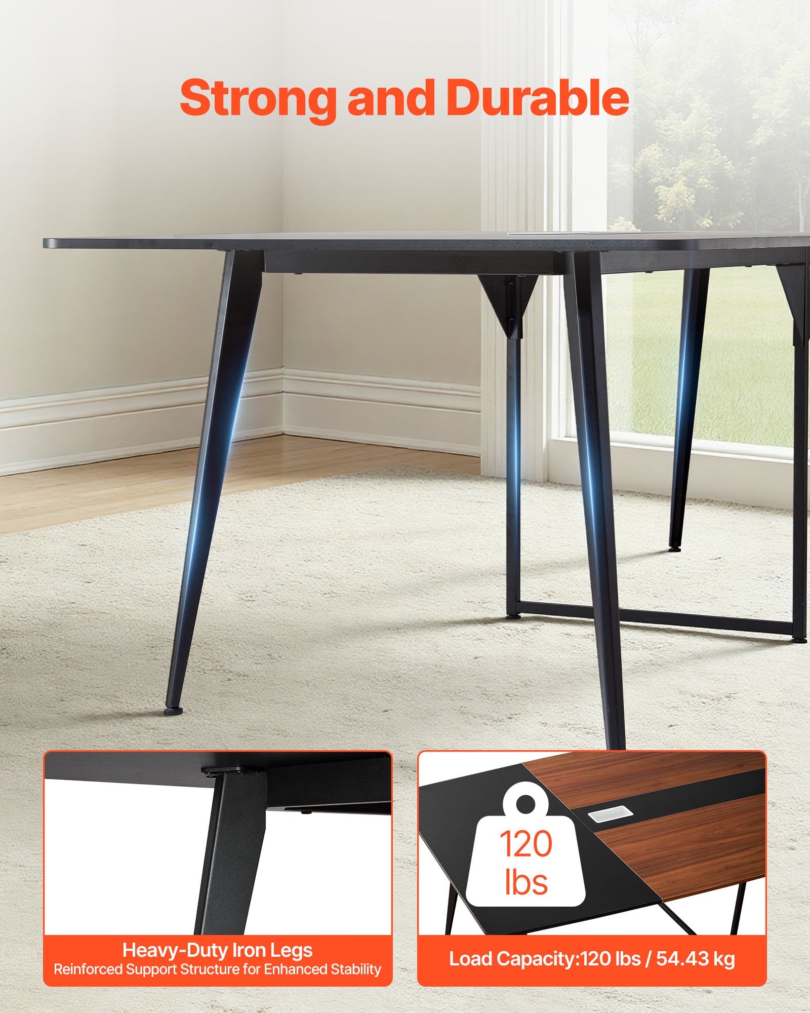 VEVOR Conference Table, 2400 mm Boat Shaped Office Meeting Table for 10 Person, Modern Large Boat Meeting Desk with Metal Legs, for Office, Boardroom, Conference Room, Easy Assembly, Black & Brown