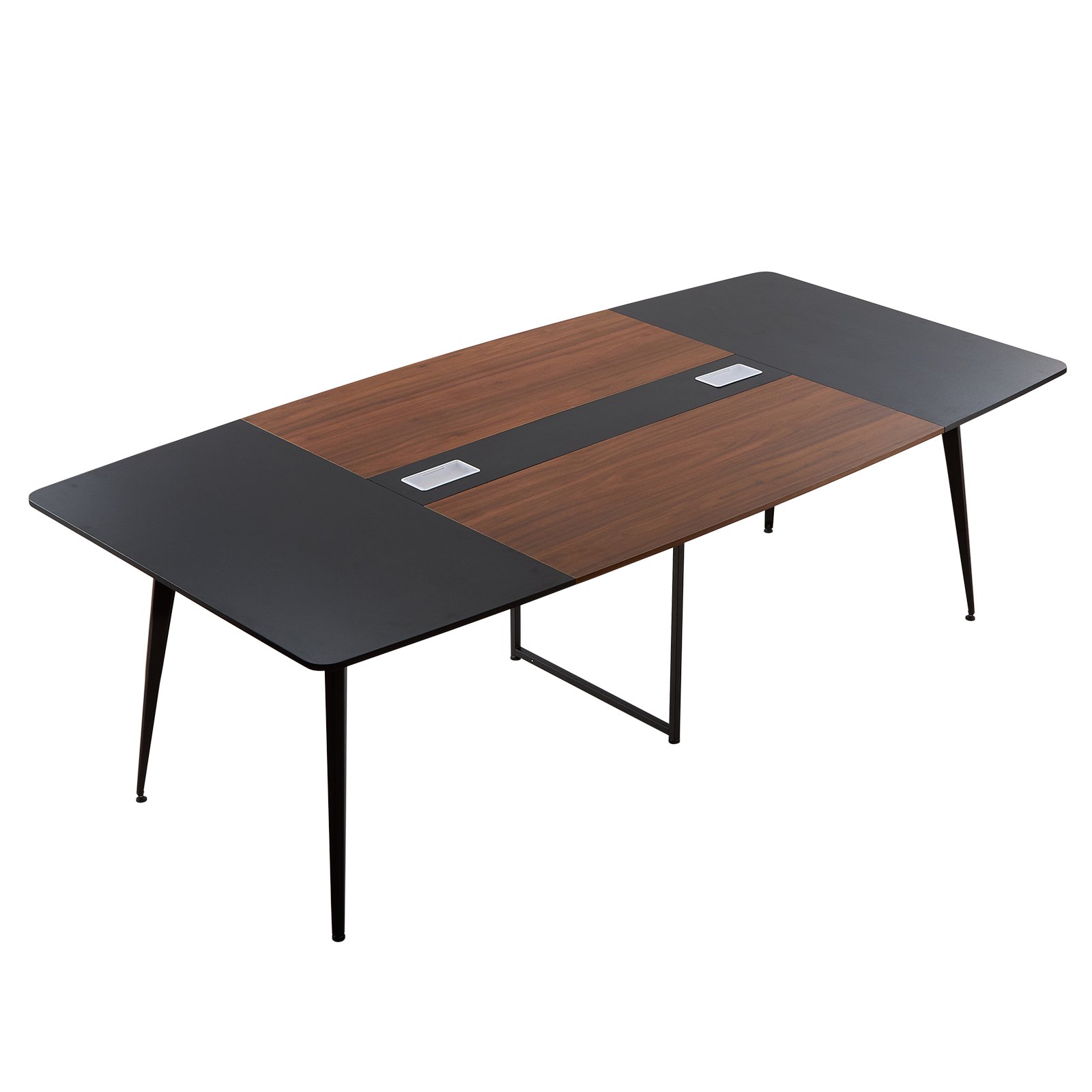 VEVOR Conference Table, 2400 mm Boat Shaped Office Meeting Table for 10 Person, Modern Large Boat Meeting Desk with Metal Legs, for Office, Boardroom, Conference Room, Easy Assembly, Black & Brown