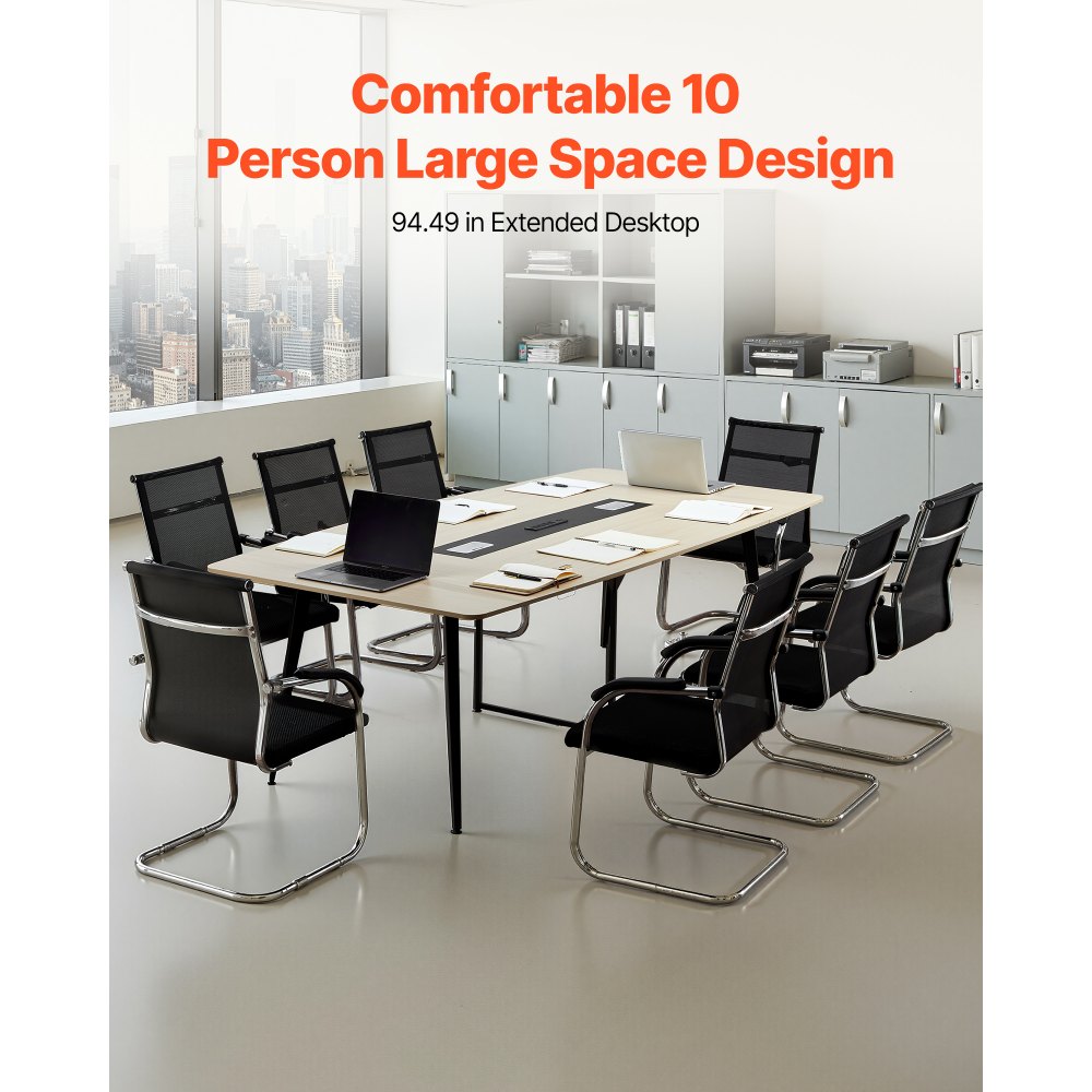 VEVOR Conference Table, 8 ft Boat Shaped Office Meeting Table with Charge Station for 10 Person, Modern Boat Seminar Meeting Desk with Metal Legs for Office, Boardroom, Conference Room, Easy Assembly