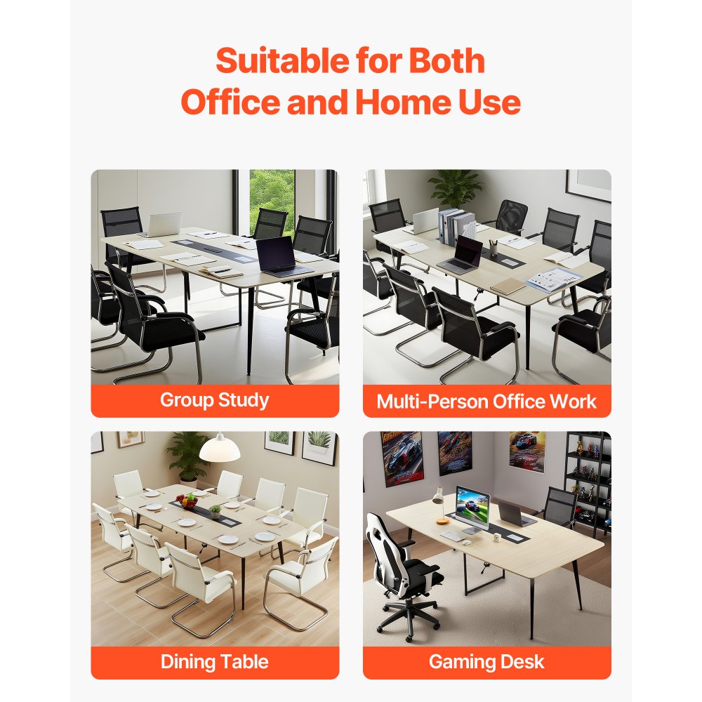 VEVOR Conference Table, 8 ft Boat Shaped Office Meeting Table with Charge Station for 10 Person, Modern Boat Seminar Meeting Desk with Metal Legs for Office, Boardroom, Conference Room, Easy Assembly