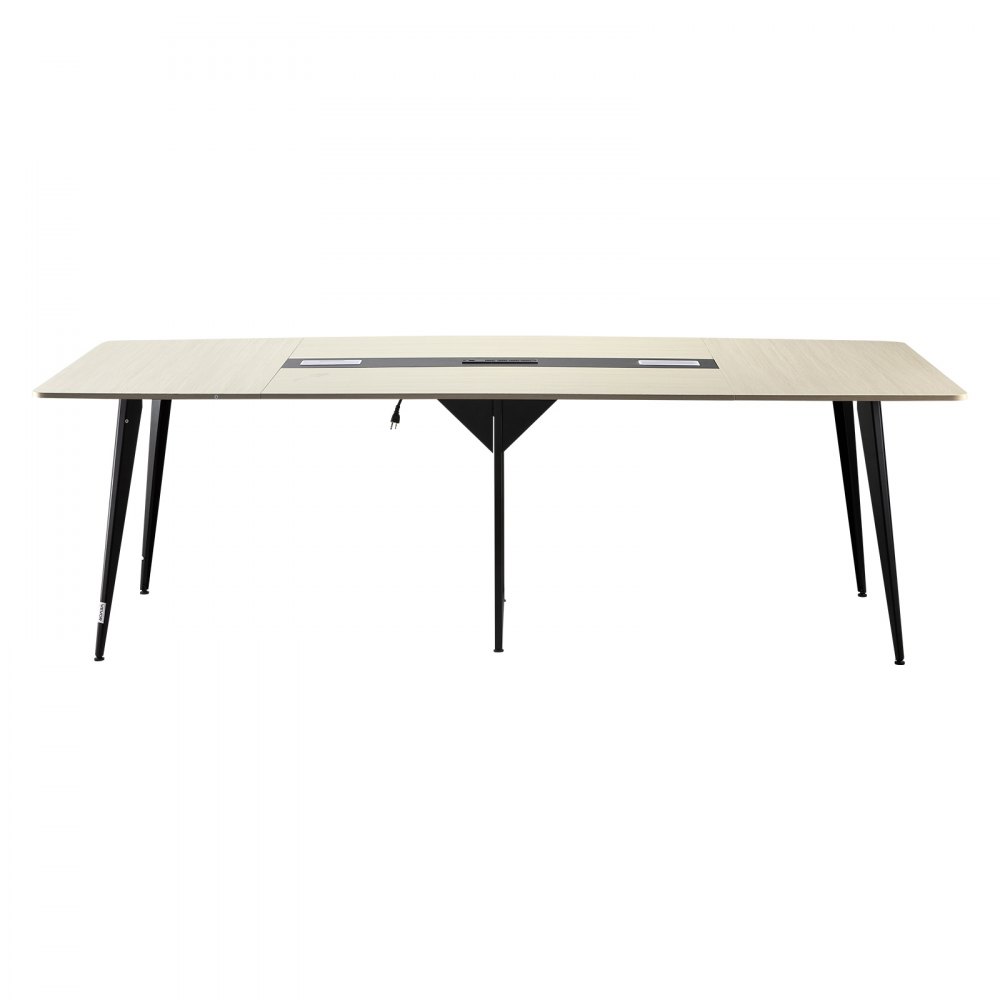 VEVOR Conference Table, 8 ft Boat Shaped Office Meeting Table with Charge Station for 10 Person, Modern Boat Seminar Meeting Desk with Metal Legs for Office, Boardroom, Conference Room, Easy Assembly