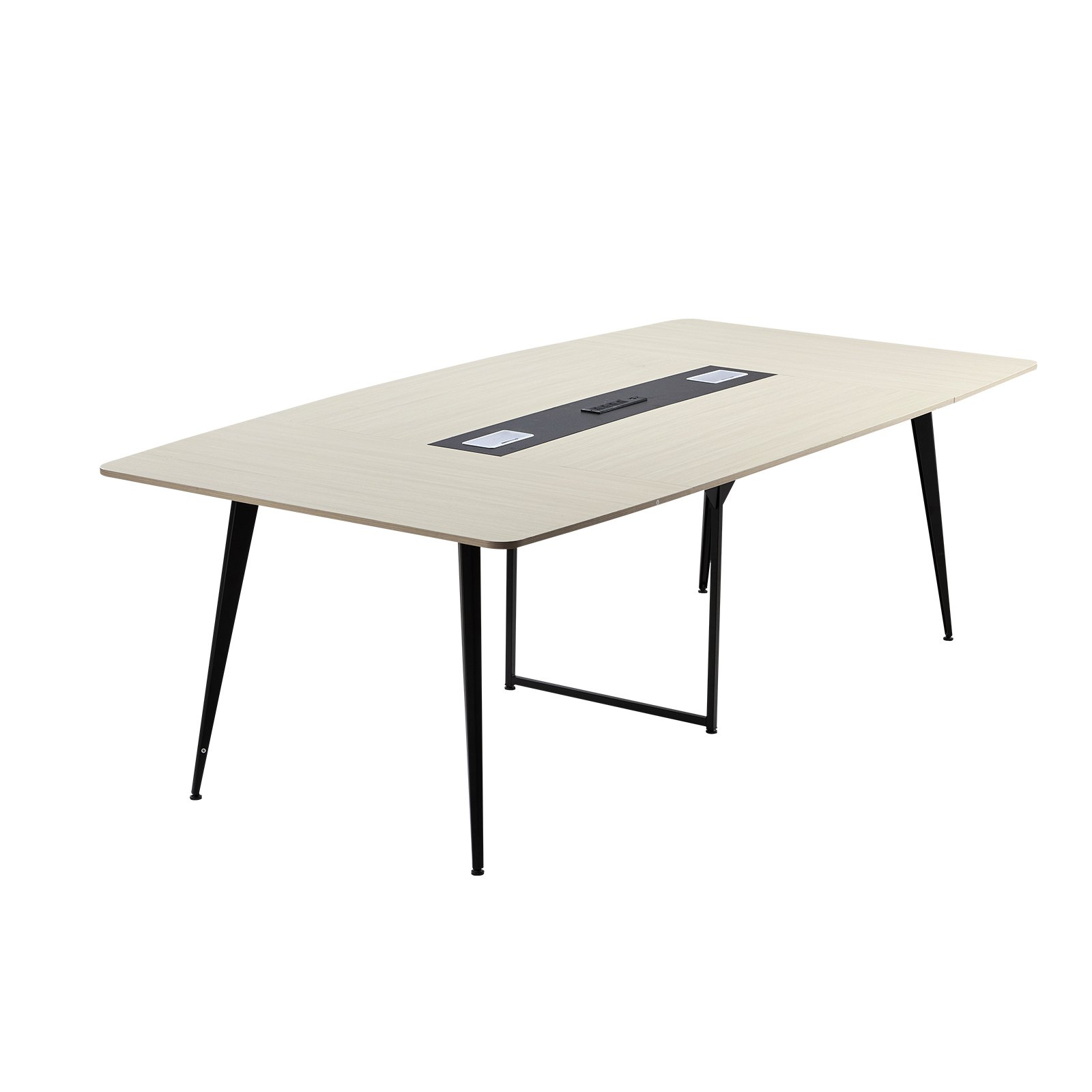 VEVOR Conference Table, 8 ft Boat Shaped Office Meeting Table with Charge Station for 10 Person, Modern Boat Seminar Meeting Desk with Metal Legs for Office, Boardroom, Conference Room, Easy Assembly