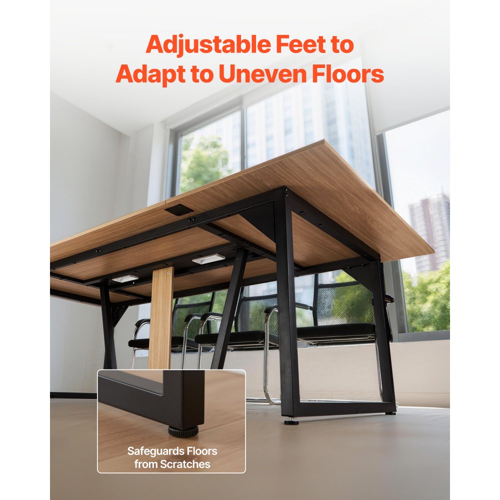 VEVOR Conference Table, 2400 mm Office Meeting Table for 10 Person, Modern Rectangle Seminar Desk with Metal Legs, Large Meeting Desk Ideal for Office, Boardroom, Conference Room, Easy Assembly, Brown