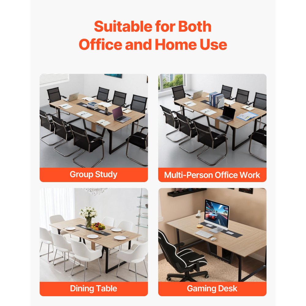 VEVOR Conference Table, 2400 mm Office Meeting Table for 10 Person, Modern Rectangle Seminar Desk with Metal Legs, Large Meeting Desk Ideal for Office, Boardroom, Conference Room, Easy Assembly, Brown