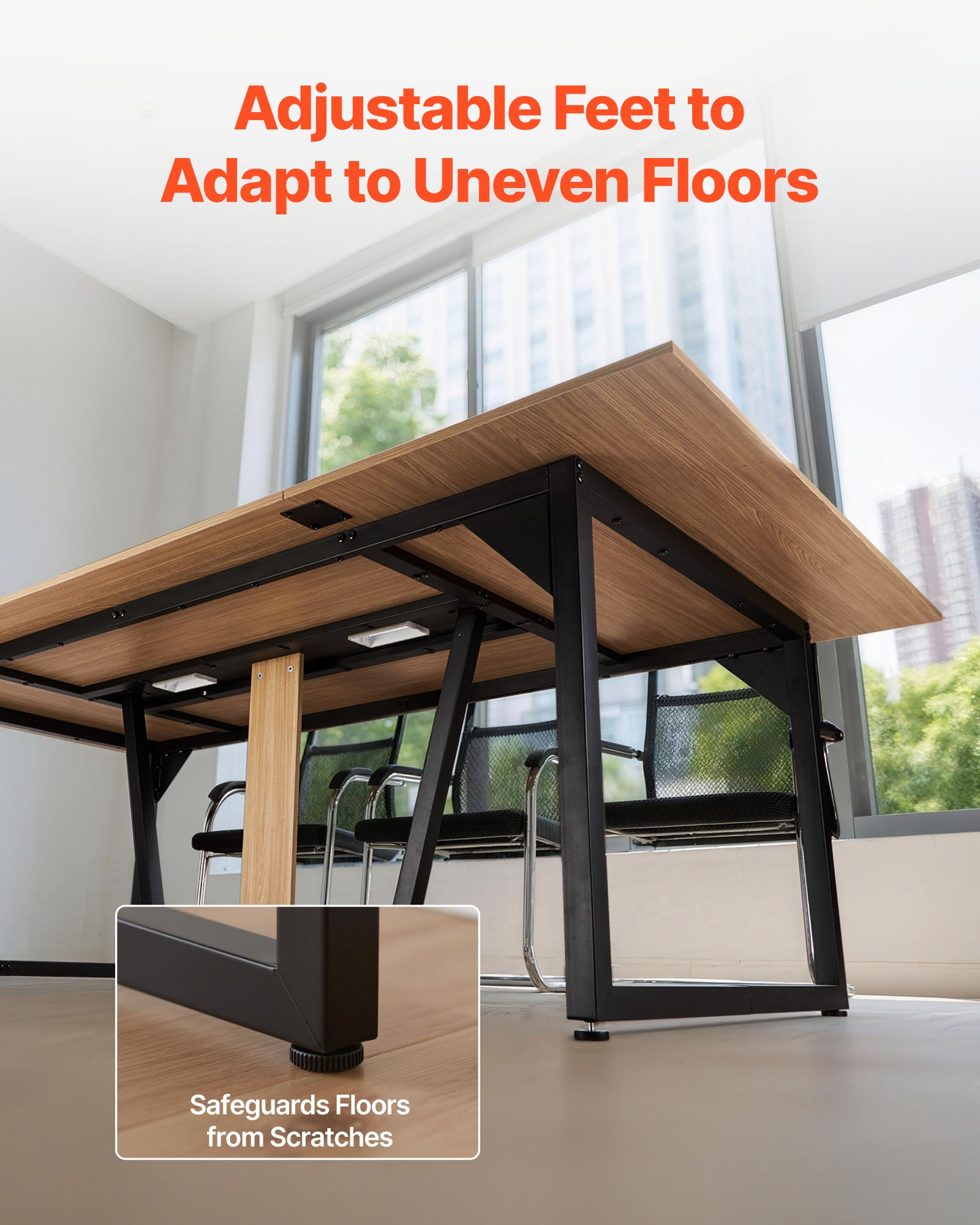 VEVOR Conference Table, 2400 mm Office Meeting Table for 10 Person, Modern Rectangle Seminar Desk with Metal Legs, Large Meeting Desk Ideal for Office, Boardroom, Conference Room, Easy Assembly, Brown