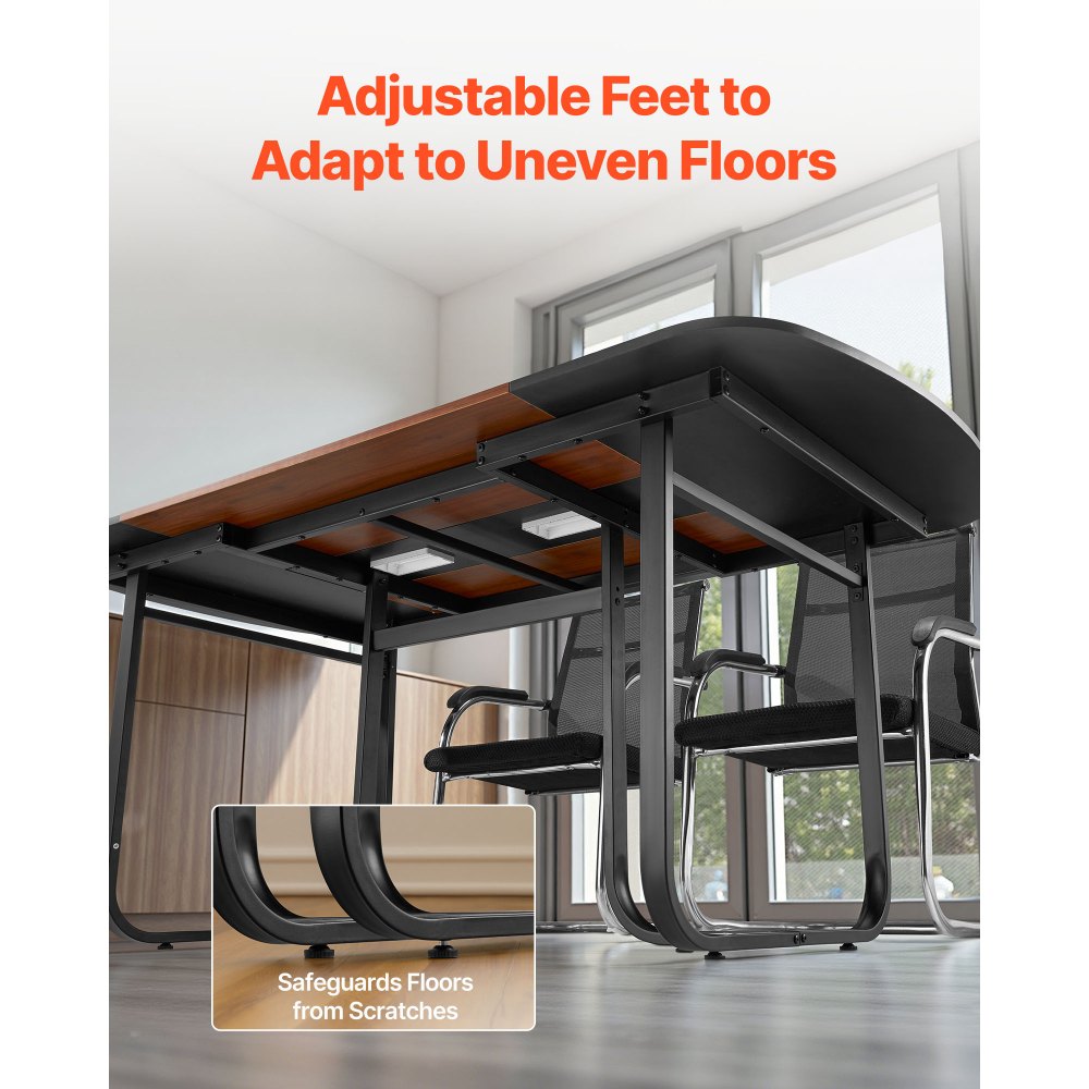 VEVOR Conference Table, 1800 mm Oval Office Meeting Table for 6-8 Person, Modern Seminar Desk with Metal Legs, Large Meeting Desk for Office, Boardroom, Conference Room, Easy Assembly, Black & Brown