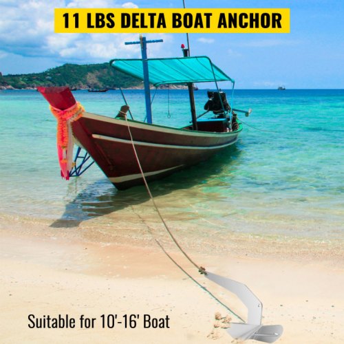 VEVOR Delta Type Boat Anchor 11 lb 5 kg Delta Anchor, Galvanized Steel Boat Anchor, Triangle Plow Anchor Boat Marine Anchor, Heavy Duty Plow Anchor for Boat Mooring on the Beach, Boats from 10-16 feet