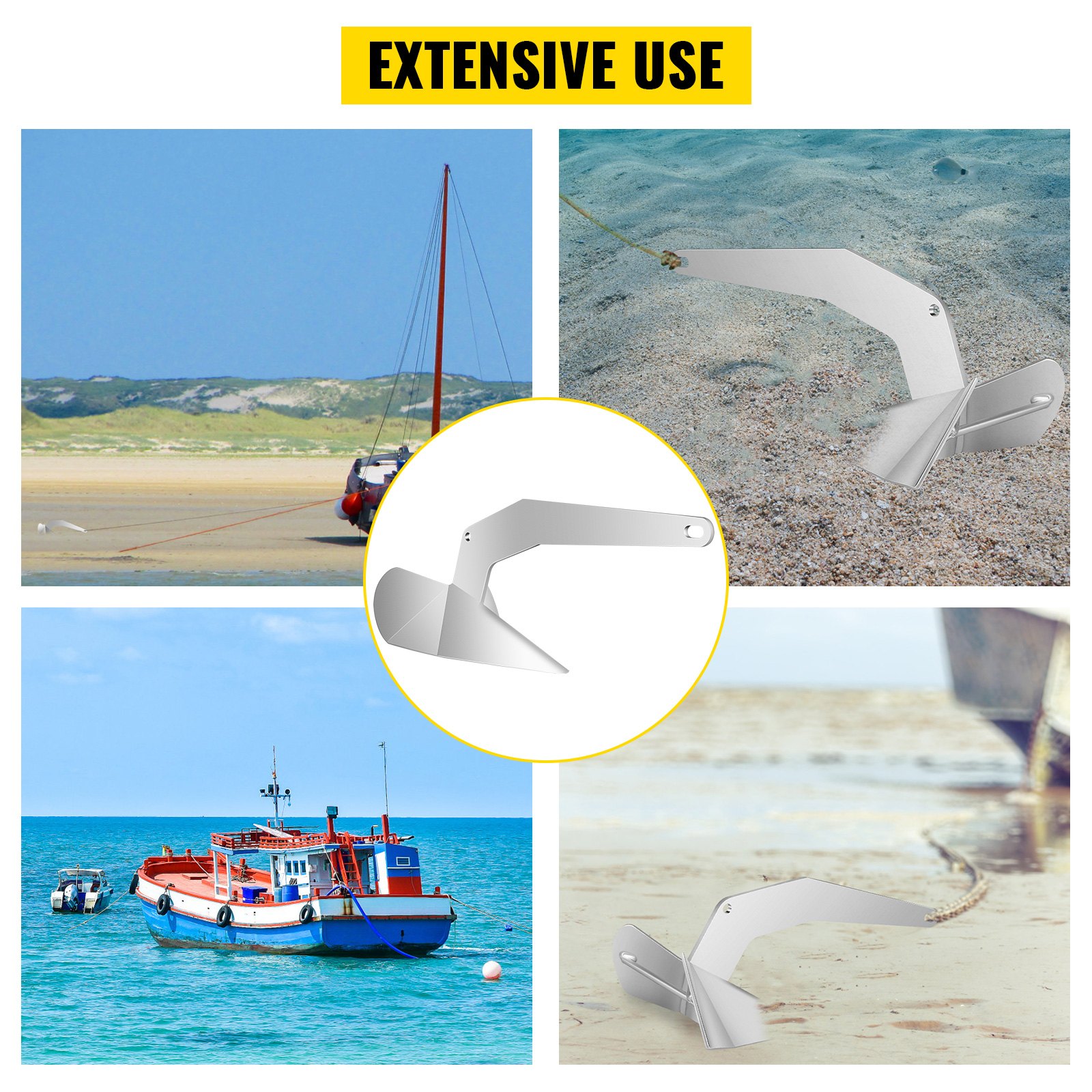 VEVOR Delta Type Boat Anchor 9 lb 4 kg Delta Anchor, Galvanized Steel Boat Anchor, Triangle Plow Anchor Boat Marine Anchor, Heavy Duty Plow Anchor for Boat Mooring on The Beach, for Small Boats