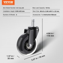VEVOR Office Chair Wheels, Set of 5, 76.2 mm Caster Wheels Replacement for Hardwood Floors and Carpet, Heavy Duty Computer Gaming Desk Casters with 59 kg Load Capacity, Universal Fit for Most Chairs