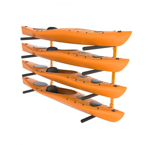 VEVOR Wall Kayak Storage Rack, 4-Capacity Wall Mounted Kayak Holders for Kayak Canoe Paddle Board, Kayak Storage Hooks with Adjustable Padded Arms, 400 LBS Load Kayak Hanger for Indoor Outdoor Garage