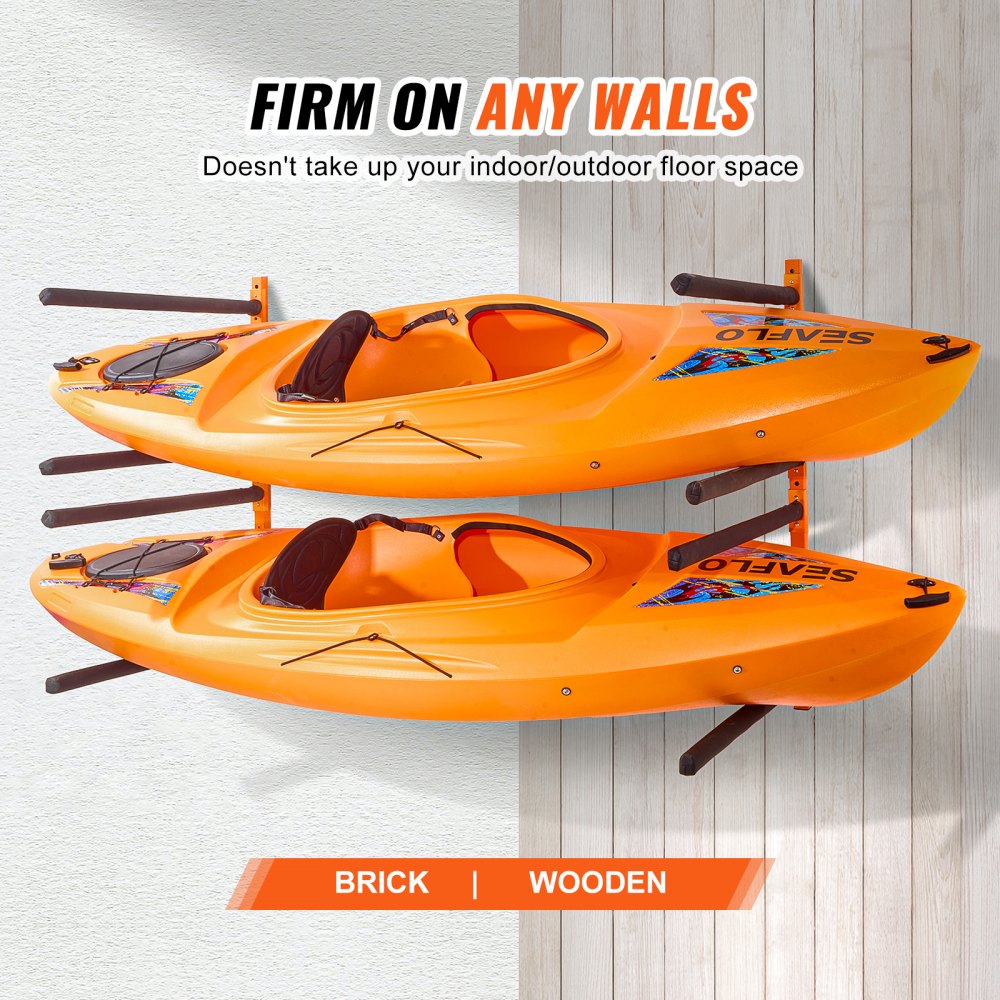 VEVOR Wall Kayak Storage Rack, 4-Capacity Wall Mounted Kayak Holders for Kayak Canoe Paddle Board, Kayak Storage Hooks with Adjustable Padded Arms, 181.4 kg Load Kayak Hanger for Indoor Outdoor Garage