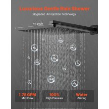 Shower Faucet Set 12" Square Rain Shower Head and Hand Set Matte Black
