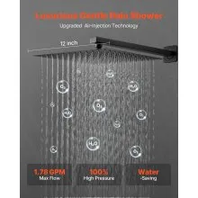 Shower Faucet Set 12" Square Rain Shower Head and Hand Set Matte Black