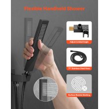 Shower Faucet Set 12" Square Rain Shower Head and Hand Set Matte Black