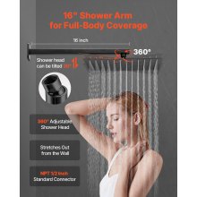 Shower Faucet Set 12" Square Rain Shower Head and Hand Set Matte Black