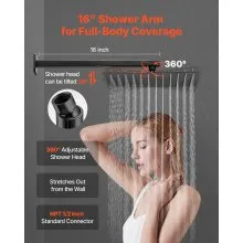 Shower Faucet Set 12" Square Rain Shower Head and Hand Set Matte Black