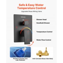 Shower Faucet Set 12" Square Rain Shower Head and Hand Set Matte Black