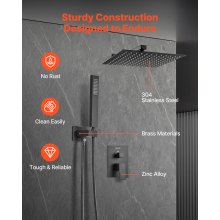 Shower Faucet Set 12" Square Rain Shower Head and Hand Set Matte Black