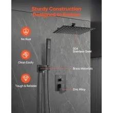Shower Faucet Set 12" Square Rain Shower Head and Hand Set Matte Black