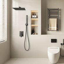 Shower Faucet Set 12" Square Rain Shower Head and Hand Set Matte Black