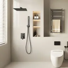 Shower Faucet Set 12" Square Rain Shower Head and Hand Set Matte Black