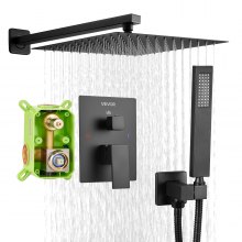 Shower Faucet Set 12" Square Rain Shower Head and Hand Set Matte Black