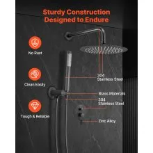 Shower Faucet Set 10" Round Rain Shower Head and Hand Set Matte Black