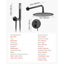 Shower Faucet Set 10" Round Rain Shower Head and Hand Set Matte Black