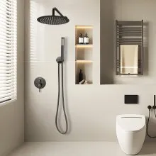 Shower Faucet Set 10" Round Rain Shower Head and Hand Set Matte Black