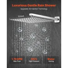 Shower Faucet Set 12" Square Rain Shower Head and Hand Set Brushed Nickel
